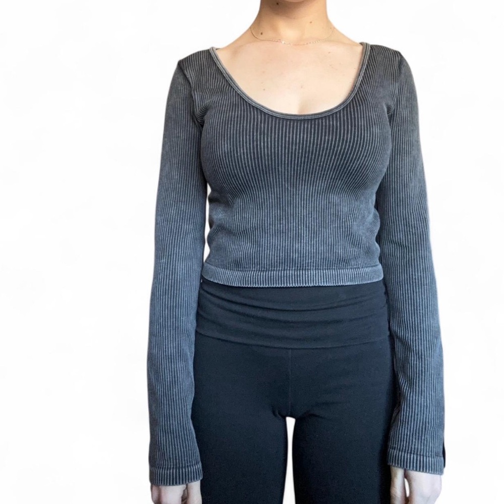 Women's Black Ribbed Long Sleeve Top